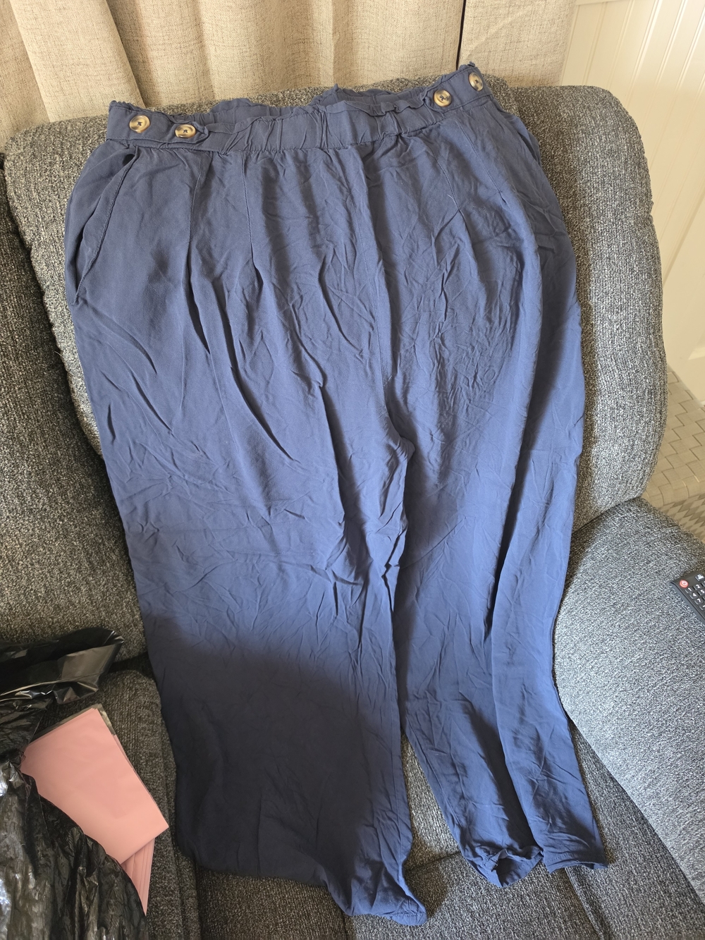 Xhilaration Wide-Leg Navy Trousers with Button Waist